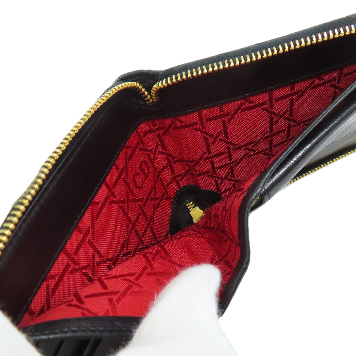 CHRISTIAN DIOR クリスチャンディオール カナージュ 二つ折り財布（小銭入れあり） ラムスキン レディース 中古