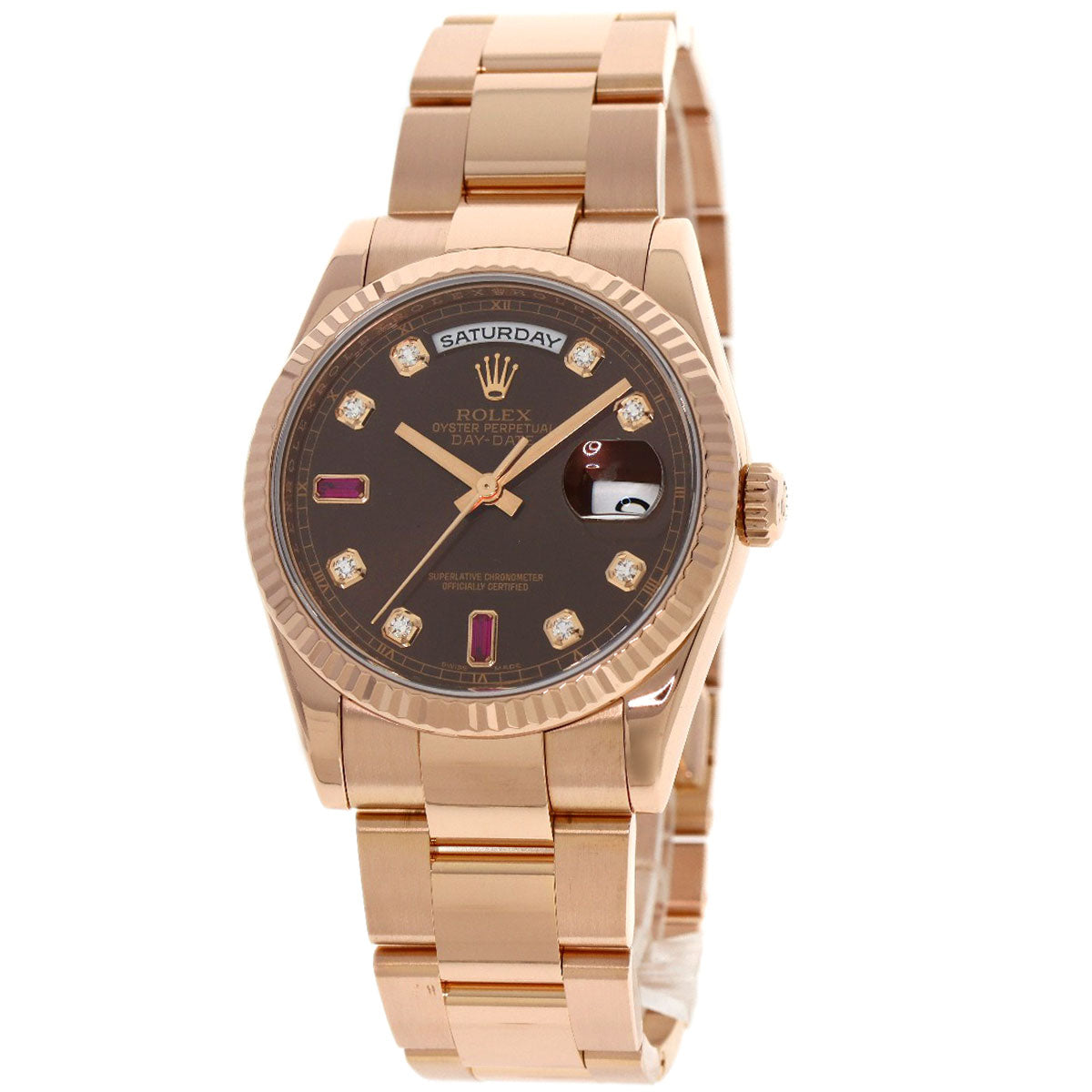 ROLEX ロレックス 118235F デイデイト ルビー ダイヤモンド 腕時計 K18PG メンズ 中古