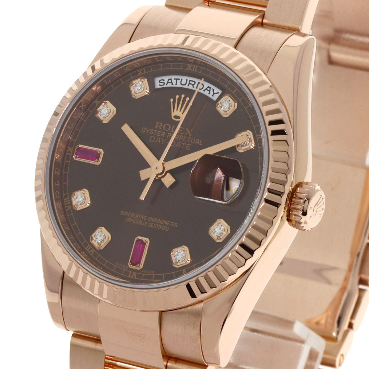 ROLEX ロレックス 118235F デイデイト ルビー ダイヤモンド 腕時計 K18PG メンズ 中古