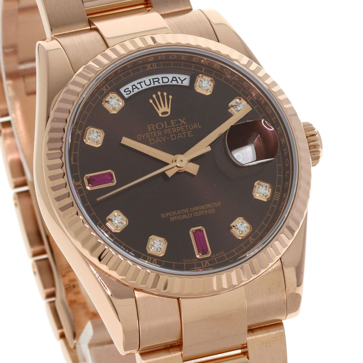 ROLEX ロレックス 118235F デイデイト ルビー ダイヤモンド 腕時計 K18PG メンズ 中古