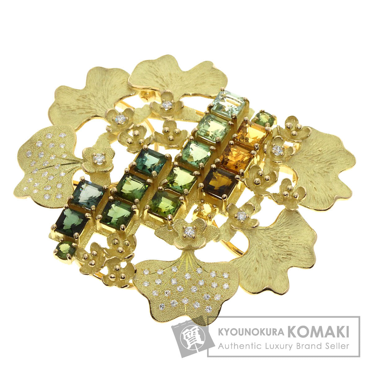 IKEDA KEIKO 池田啓子 トルマリン サファイア ダイヤモンド 帯留め 2WAY ブローチ K18YG レディース 中古