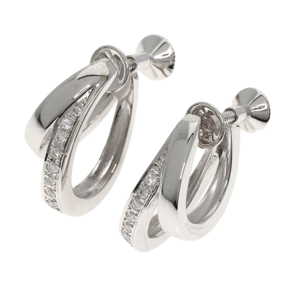 MIKIMOTO ミキモト ダブル フープ ダイヤモンド イヤリング K18WG レディース 中古