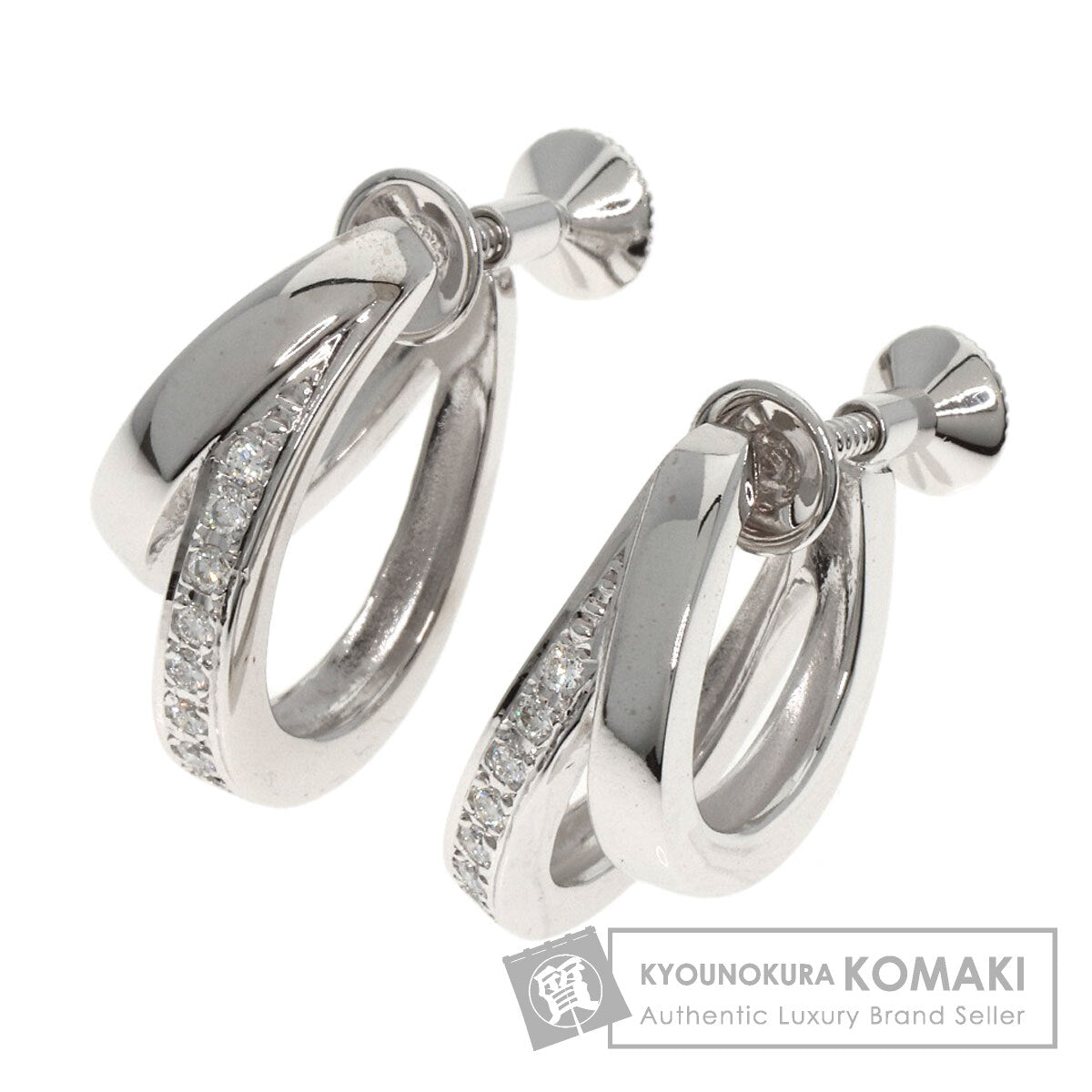 MIKIMOTO ミキモト ダブル フープ ダイヤモンド イヤリング K18WG レディース 中古