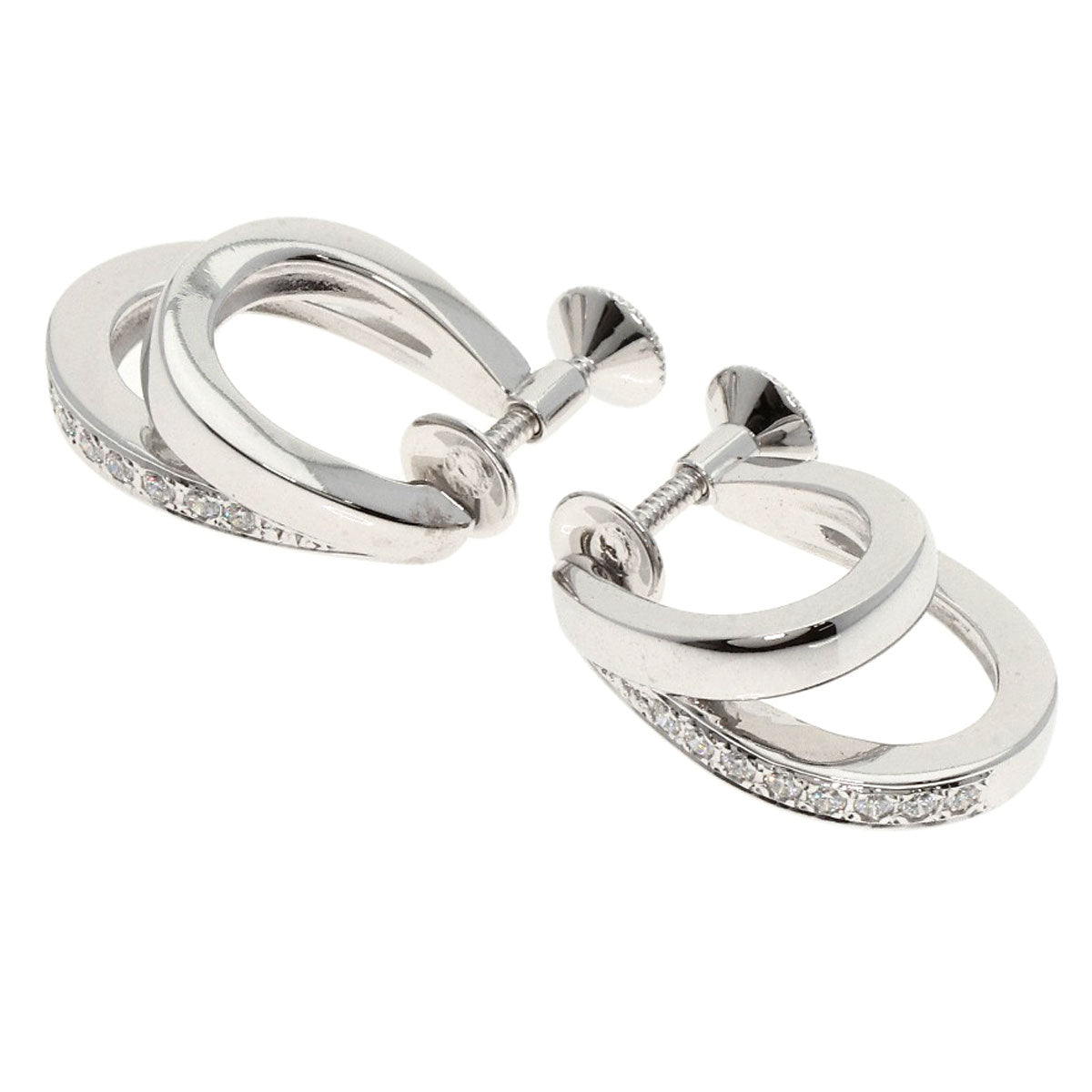 MIKIMOTO ミキモト ダブル フープ ダイヤモンド イヤリング K18WG レディース 中古