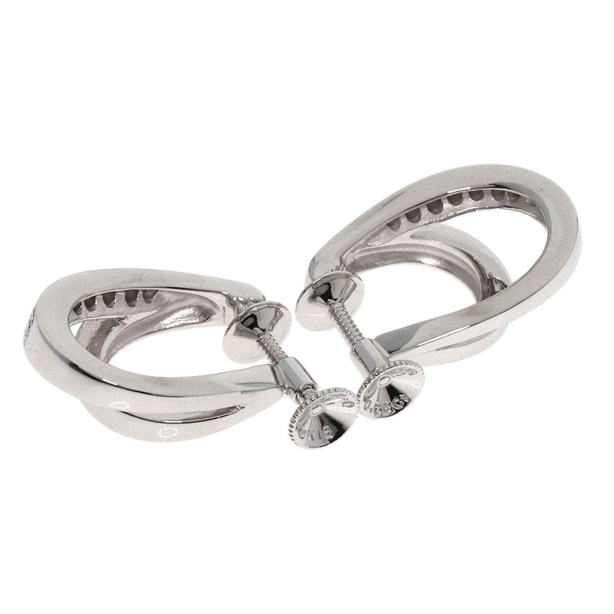 MIKIMOTO ミキモト ダブル フープ ダイヤモンド イヤリング K18WG レディース 中古