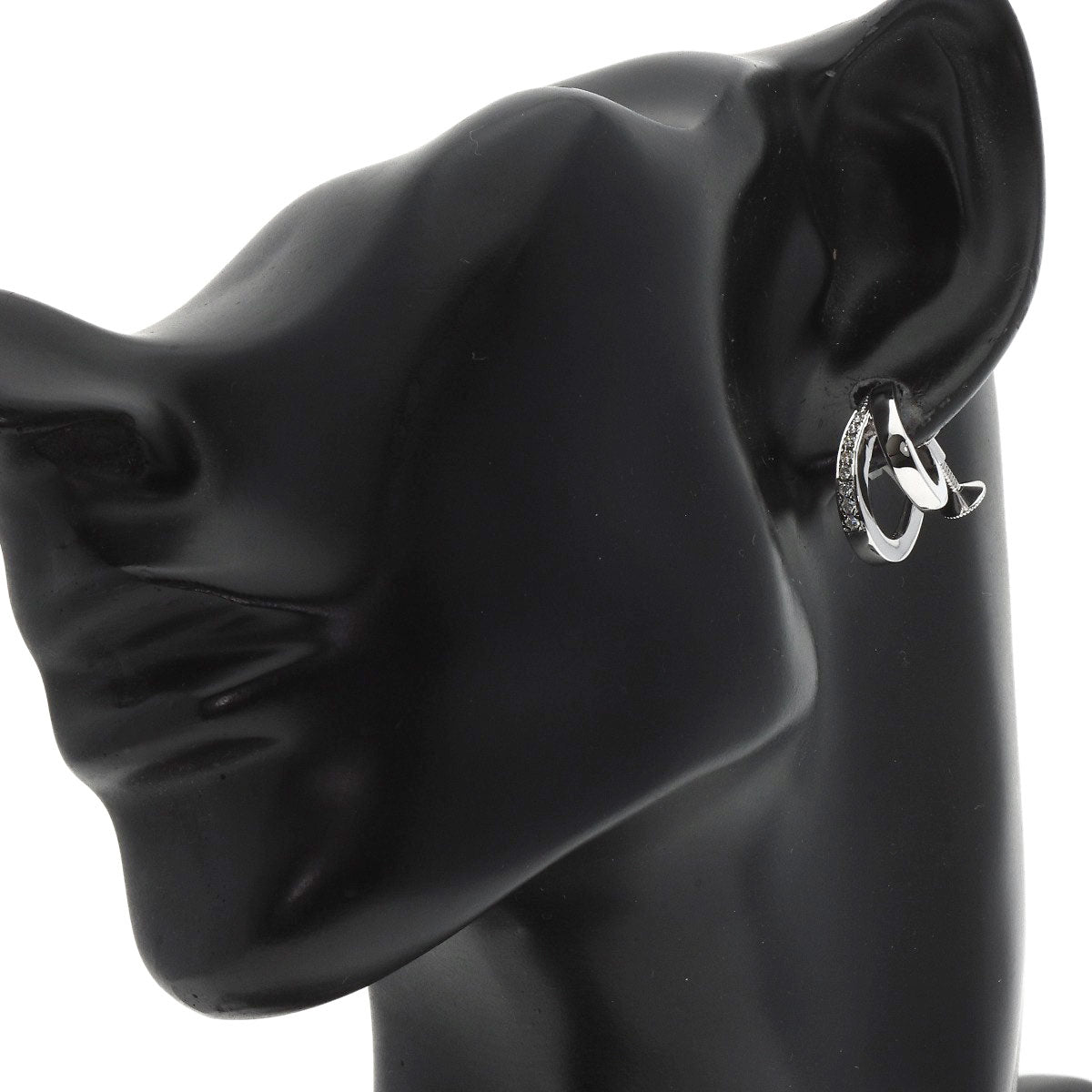 MIKIMOTO ミキモト ダブル フープ ダイヤモンド イヤリング K18WG レディース 中古