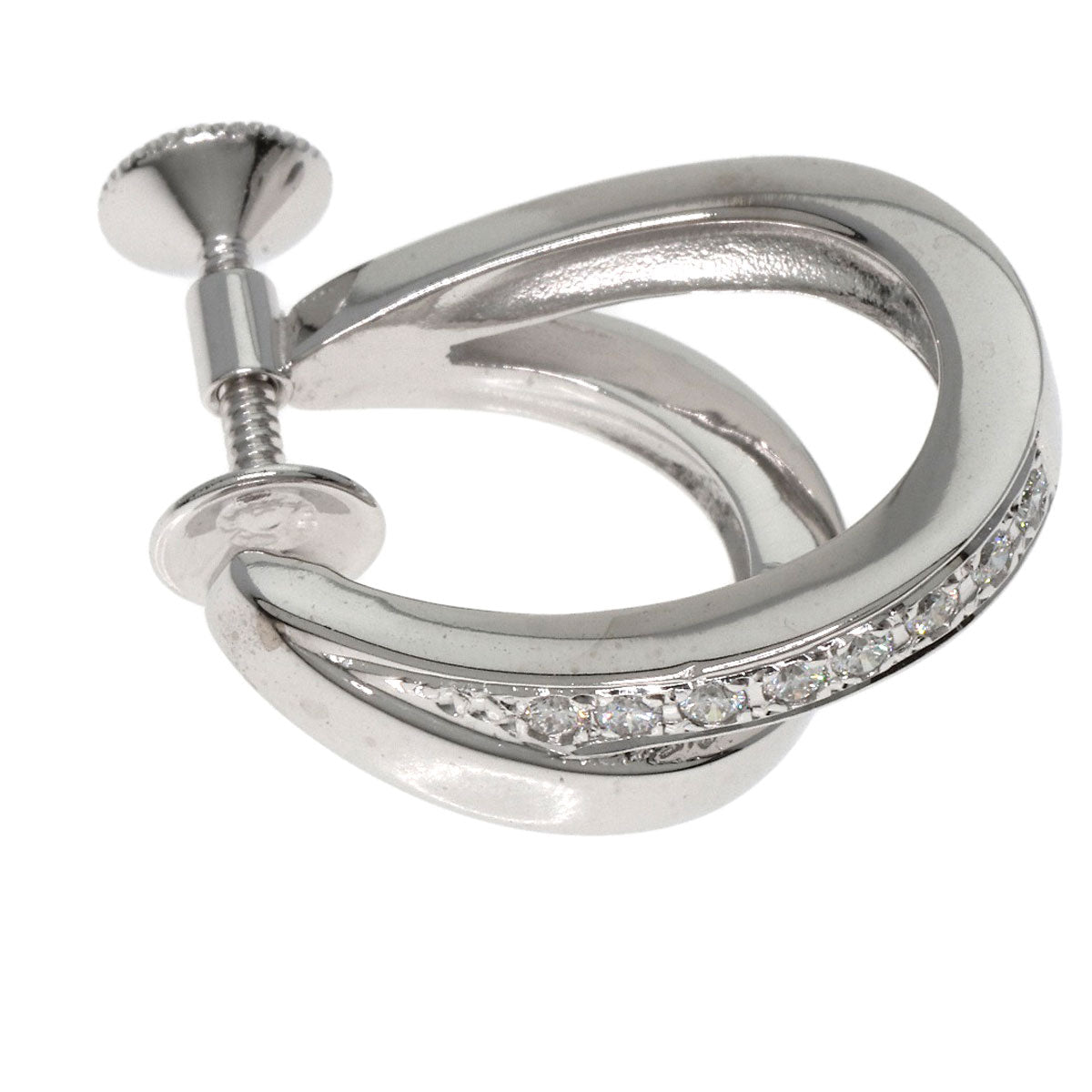 MIKIMOTO ミキモト ダブル フープ ダイヤモンド イヤリング K18WG レディース 中古