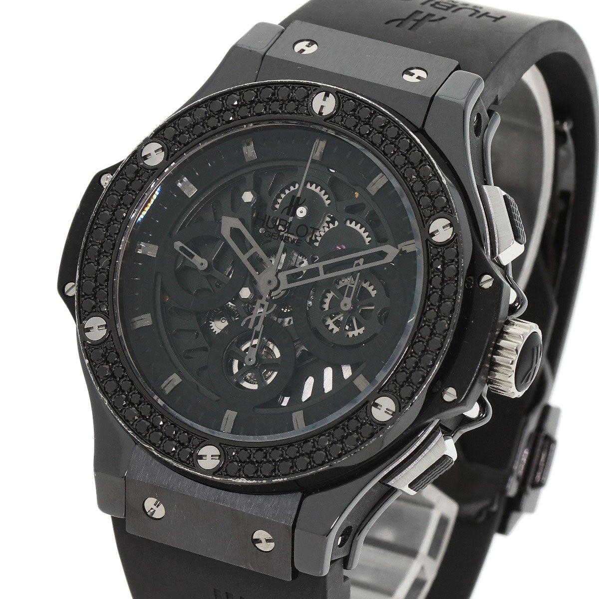 HUBLOT ウブロ 310.CV.1110.RX.1110 アエロバン オールブラック クロノグラフ ブラックダイヤモンドベゼル 腕時計 セラミック メンズ 中古
