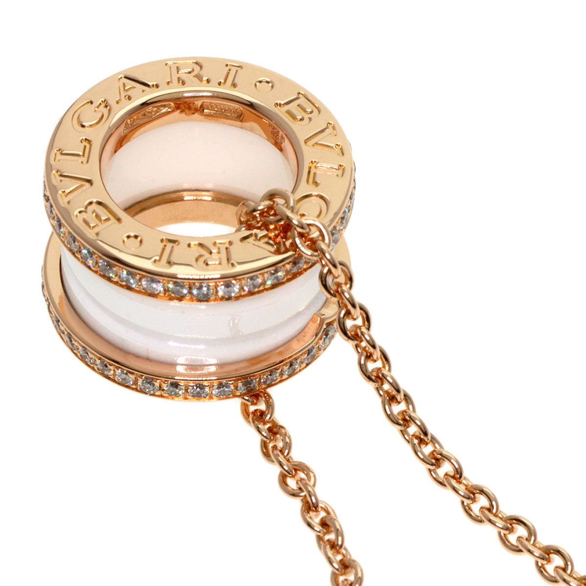 BVLGARI ブルガリ B-zero1 ビーゼロワン ホワイト セラミック ダイヤモンド ネックレス K18PG レディース 中古