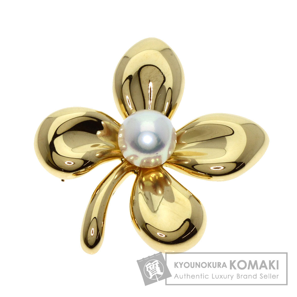 MIKIMOTO ミキモト 四つ葉 クローバー パール 真珠 ブローチ K18YG レディース 中古