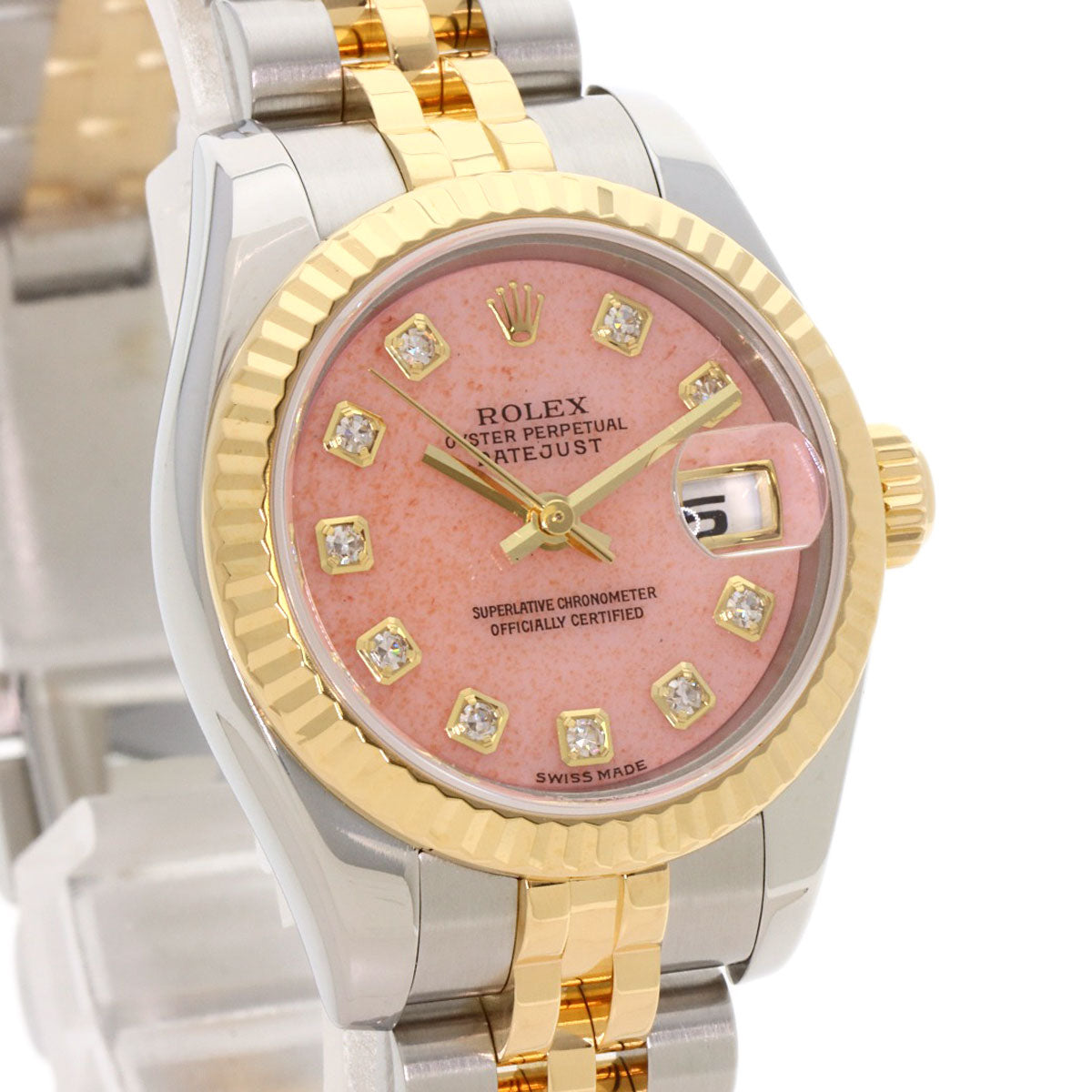 ROLEX ロレックス 179173OPG デイトジャスト 10P ダイヤモンド 腕時計 SS レディース 中古