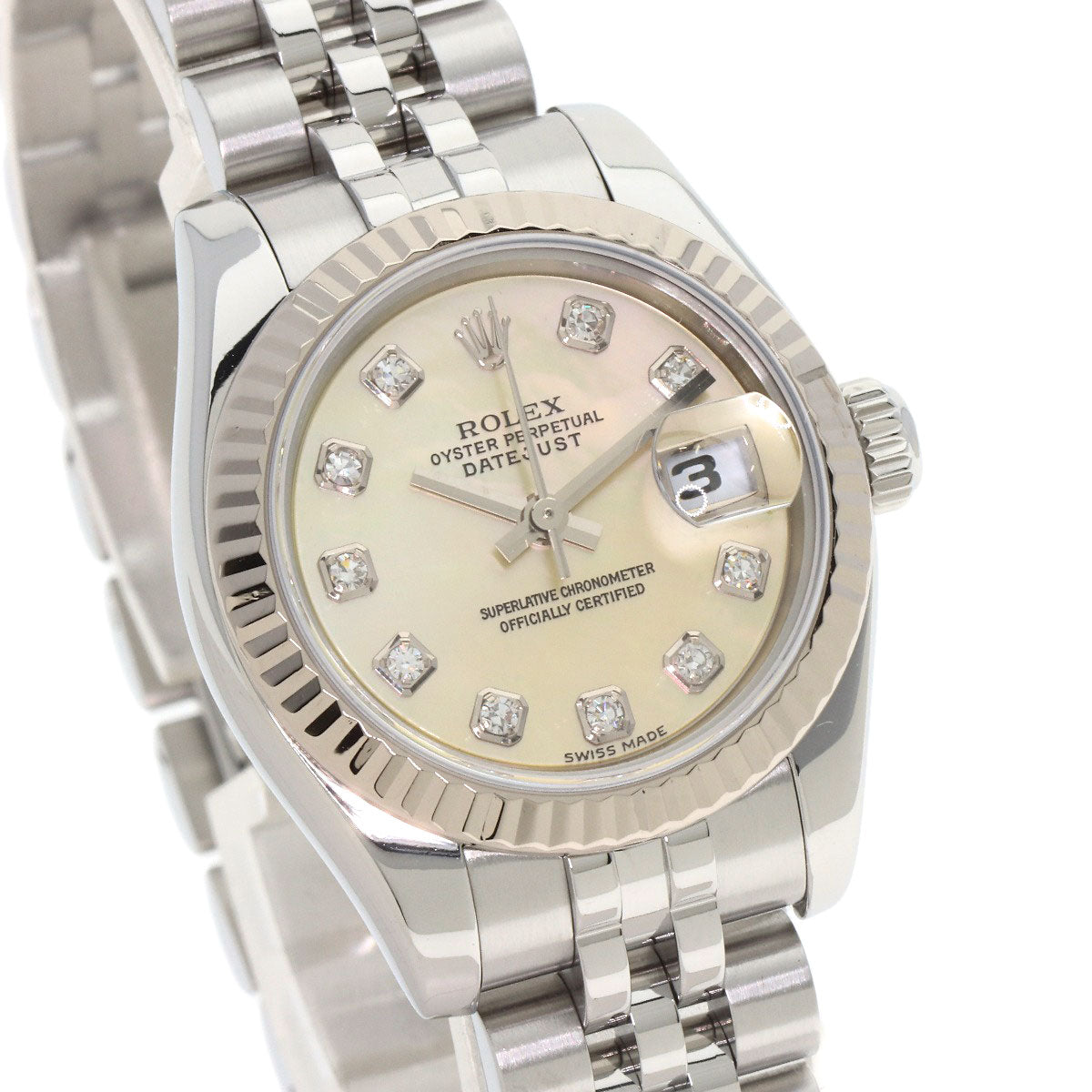 ROLEX ロレックス 179174NG デイトジャスト 10P ダイヤモンド 腕時計 SS レディース 中古