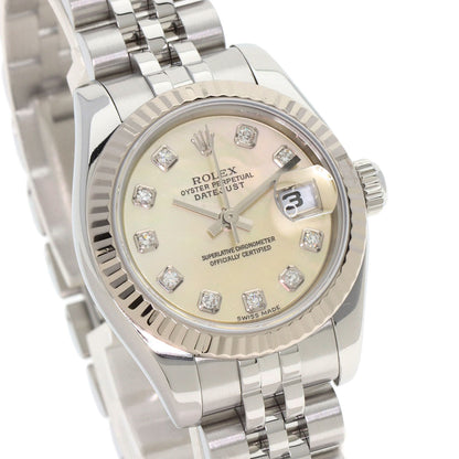 ROLEX ロレックス 179174NG デイトジャスト 10P ダイヤモンド 腕時計 SS レディース 中古