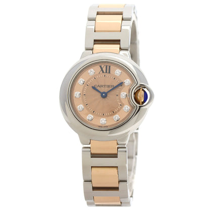CARTIER カルティエ WE902052 バロンブルー28 11P ダイヤモンド 腕時計 SS レディース 中古