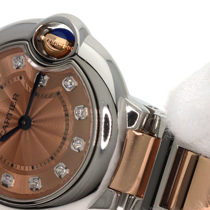 CARTIER カルティエ WE902052 バロンブルー28 11P ダイヤモンド 腕時計 SS レディース 中古