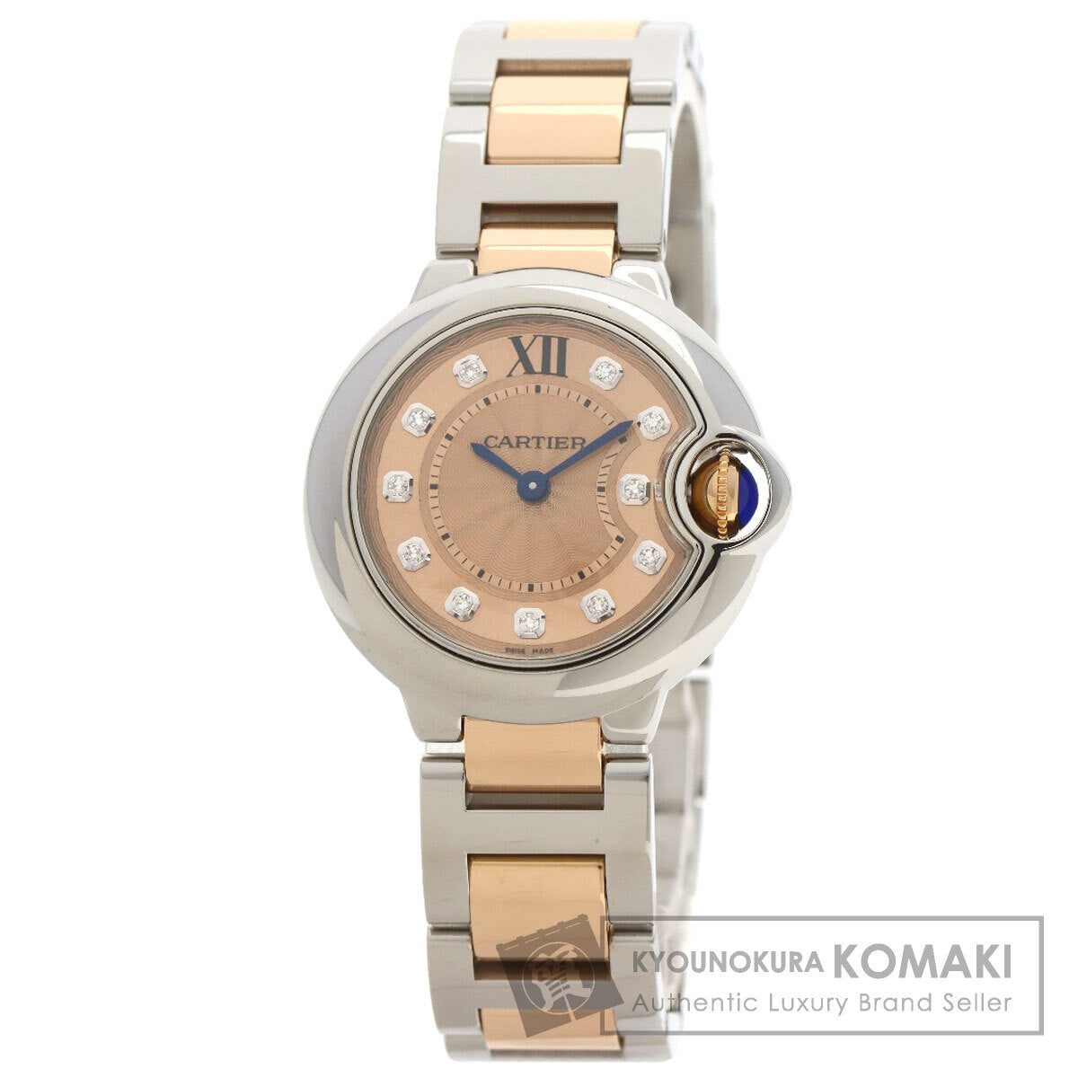 CARTIER カルティエ WE902052 バロンブルー28 11P ダイヤモンド 腕時計 SS レディース 中古