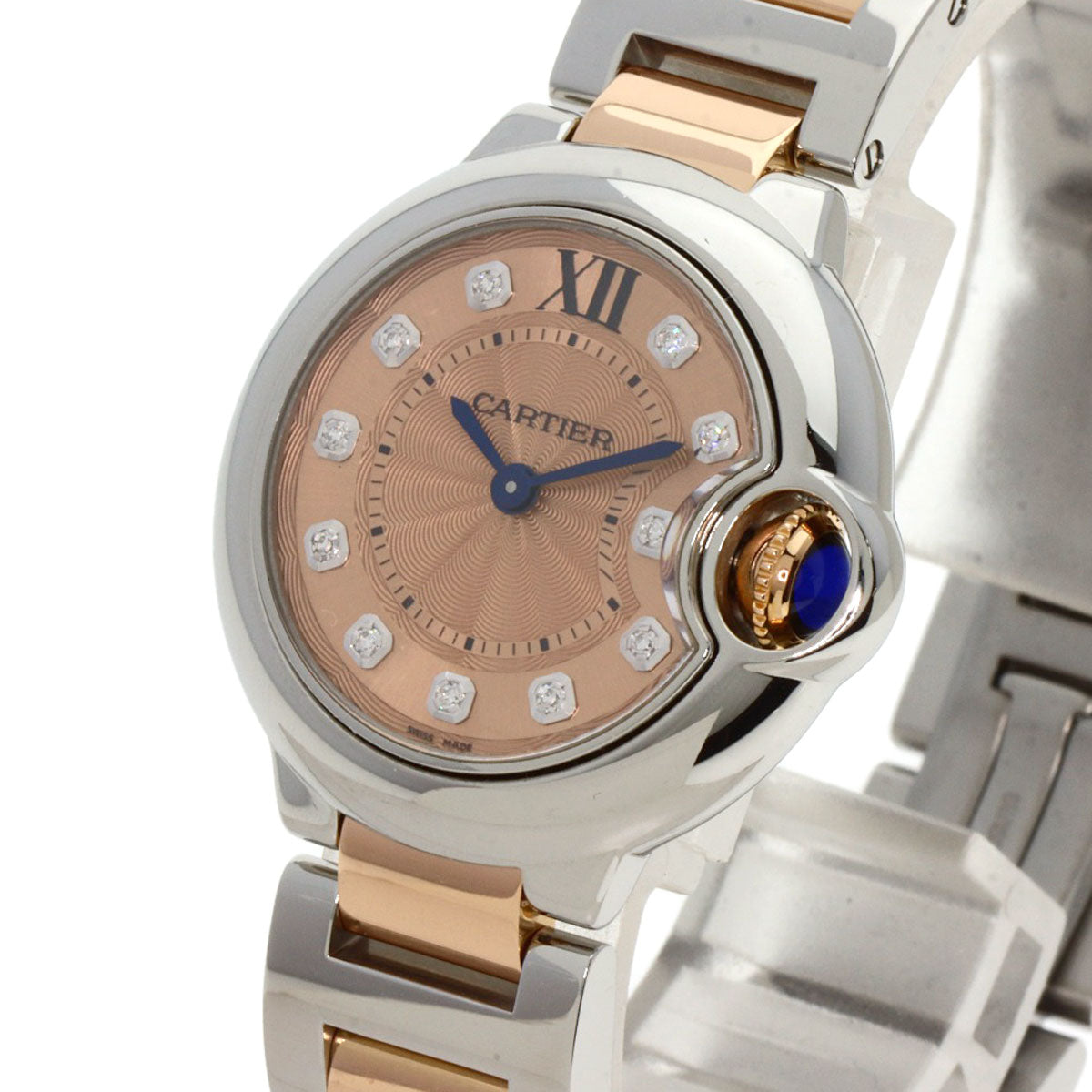 CARTIER カルティエ WE902052 バロンブルー28 11P ダイヤモンド 腕時計 SS レディース 中古