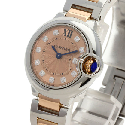 CARTIER カルティエ WE902052 バロンブルー28 11P ダイヤモンド 腕時計 SS レディース 中古