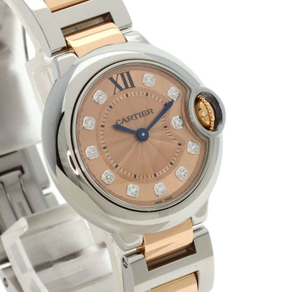 CARTIER カルティエ WE902052 バロンブルー28 11P ダイヤモンド 腕時計 SS レディース 中古