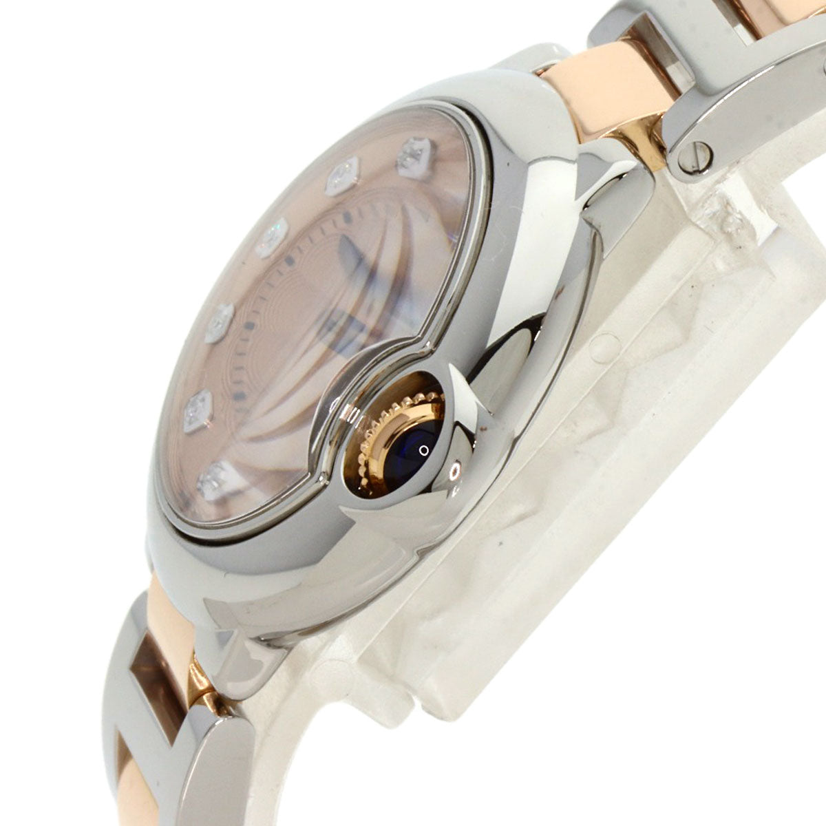 CARTIER カルティエ WE902052 バロンブルー28 11P ダイヤモンド 腕時計 SS レディース 中古