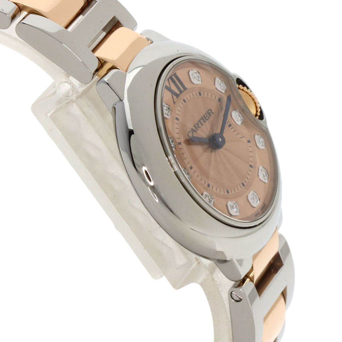 CARTIER カルティエ WE902052 バロンブルー28 11P ダイヤモンド 腕時計 SS レディース 中古