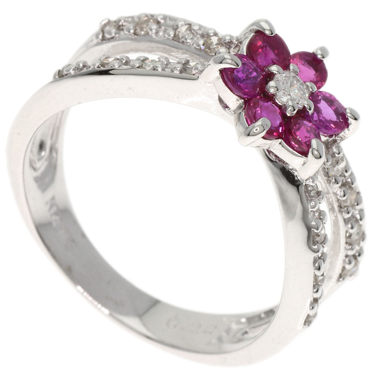 SELECT JEWELRY セレクトジュエリー フラワー ダイヤモンド ルビー リング・指輪 K14WG レディース 中古