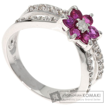 SELECT JEWELRY セレクトジュエリー フラワー ダイヤモンド ルビー リング・指輪 K14WG レディース 中古