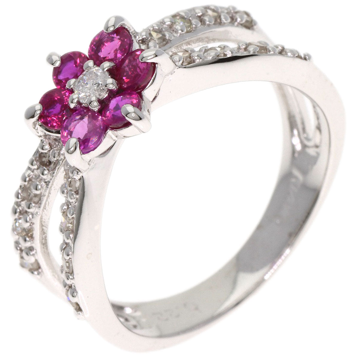SELECT JEWELRY セレクトジュエリー フラワー ダイヤモンド ルビー リング・指輪 K14WG レディース 中古
