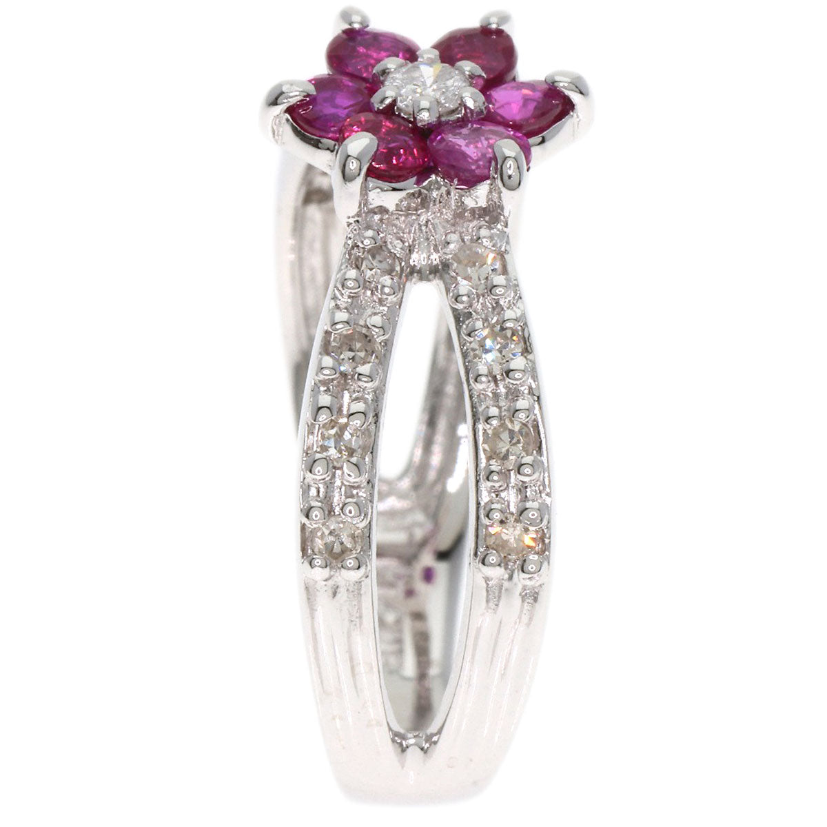 SELECT JEWELRY セレクトジュエリー フラワー ダイヤモンド ルビー リング・指輪 K14WG レディース 中古