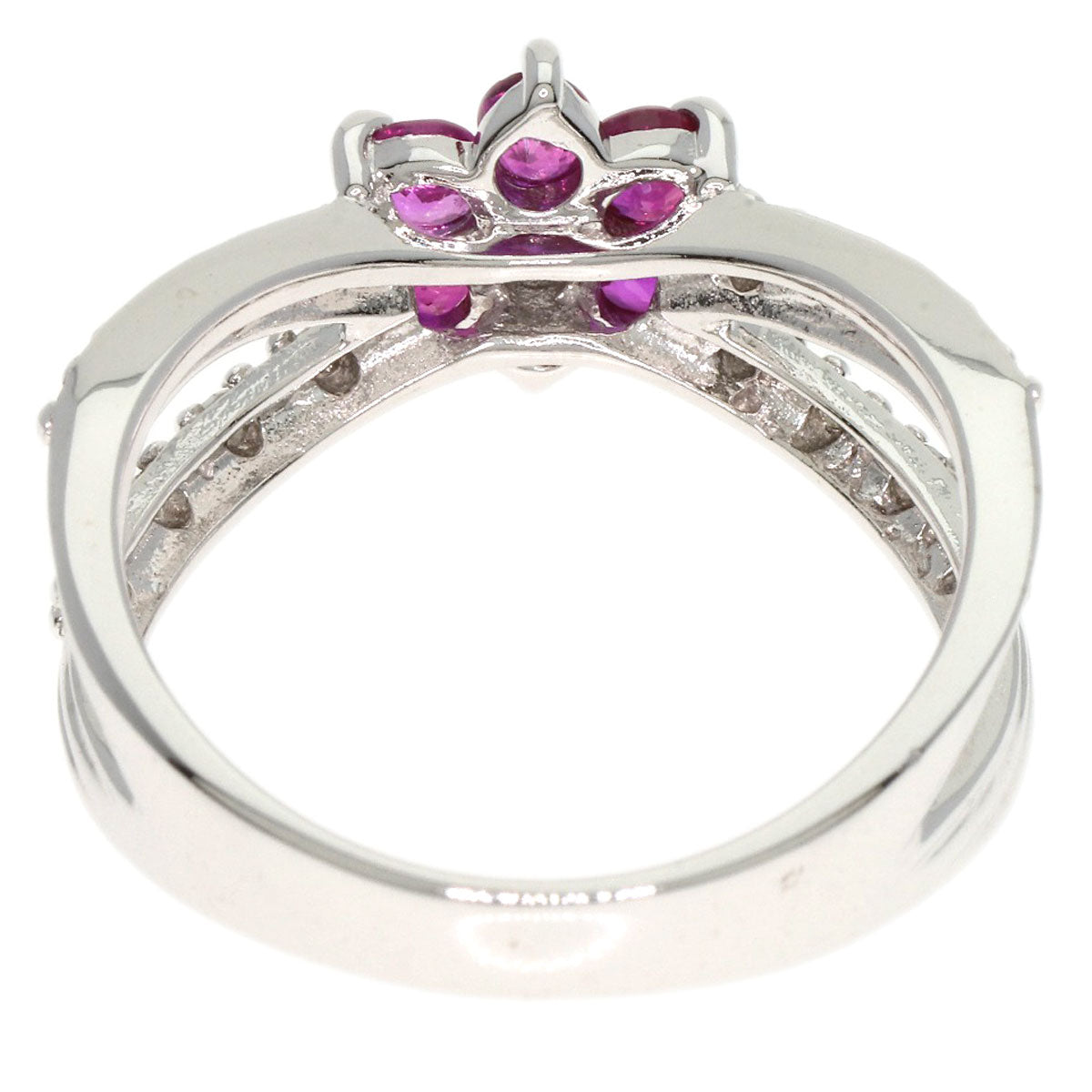 SELECT JEWELRY セレクトジュエリー フラワー ダイヤモンド ルビー リング・指輪 K14WG レディース 中古