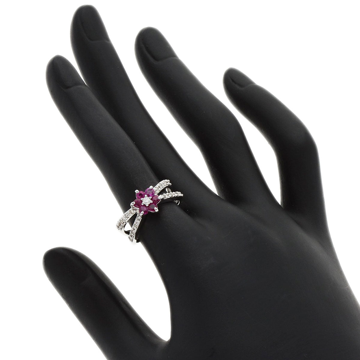 SELECT JEWELRY セレクトジュエリー フラワー ダイヤモンド ルビー リング・指輪 K14WG レディース 中古