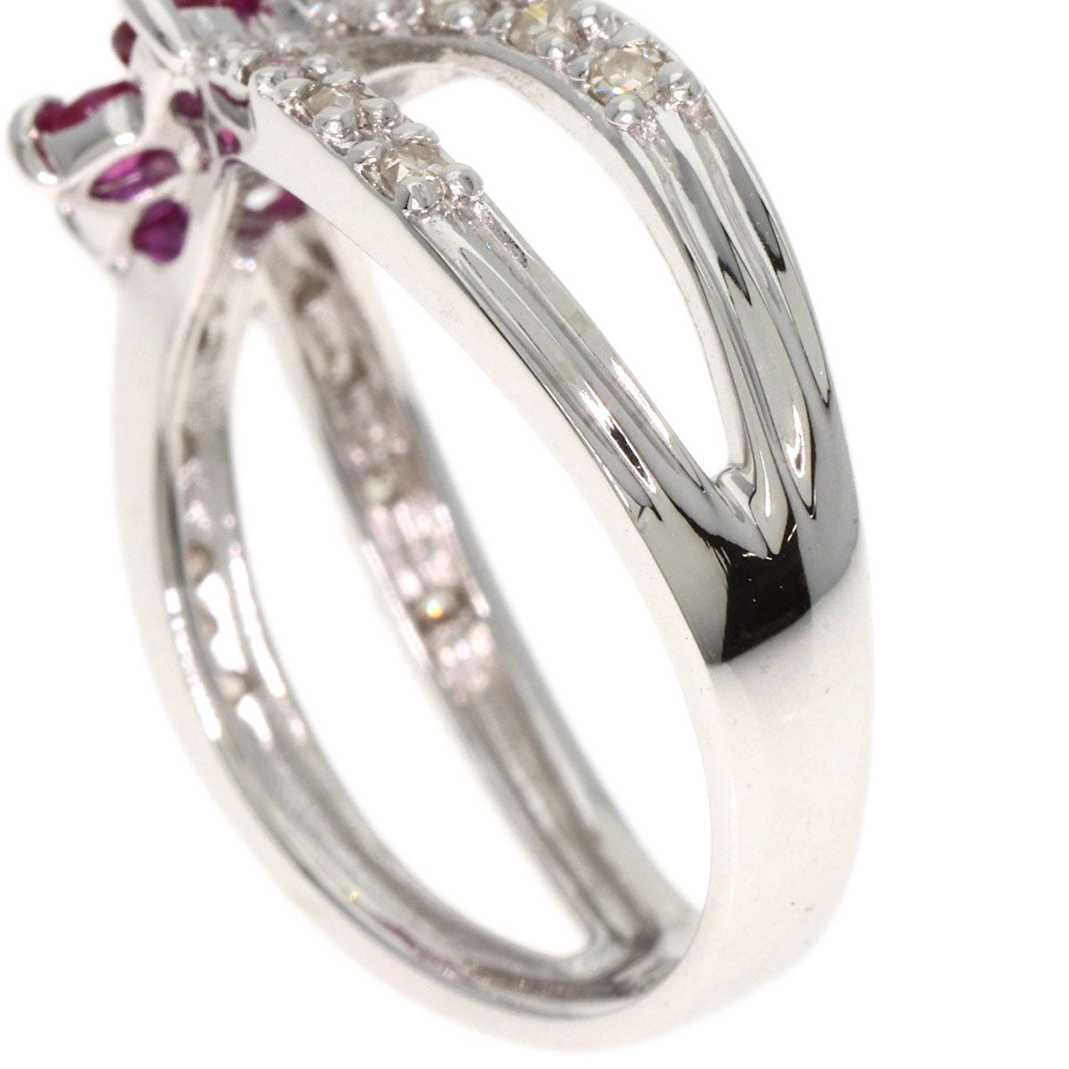 SELECT JEWELRY セレクトジュエリー フラワー ダイヤモンド ルビー リング・指輪 K14WG レディース 中古