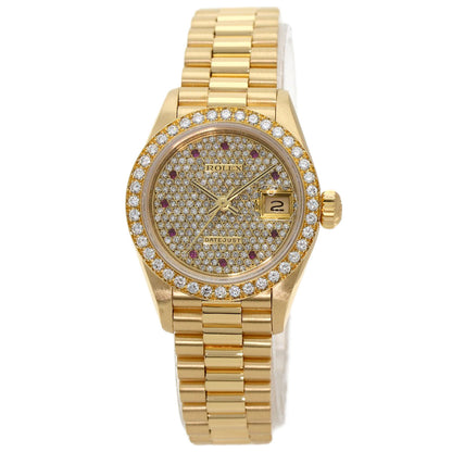 ROLEX ロレックス 69138 デイトジャスト ダイヤモンド ルビー 腕時計 K18YG レディース 中古