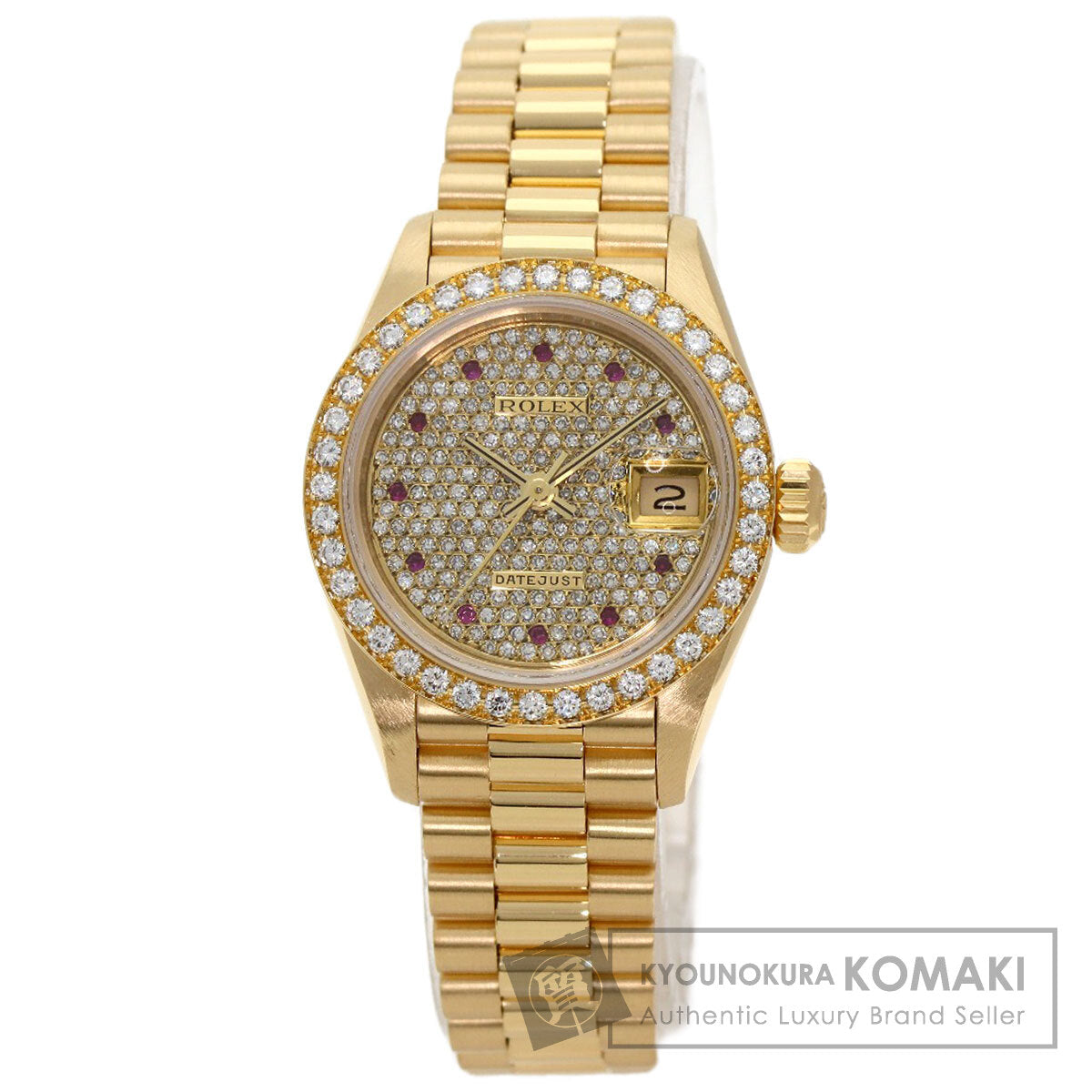 ROLEX ロレックス 69138 デイトジャスト ダイヤモンド ルビー 腕時計 K18YG レディース 中古