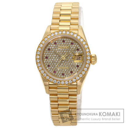 ROLEX ロレックス 69138 デイトジャスト ダイヤモンド ルビー 腕時計 K18YG レディース 中古