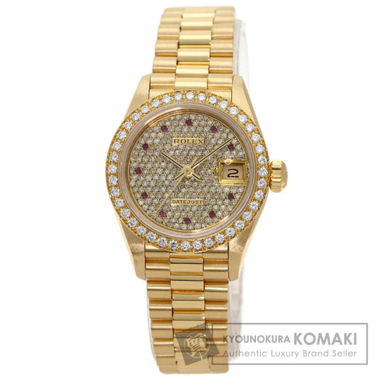 ROLEX ロレックス 69138 デイトジャスト ダイヤモンド ルビー 腕時計 K18YG レディース 中古