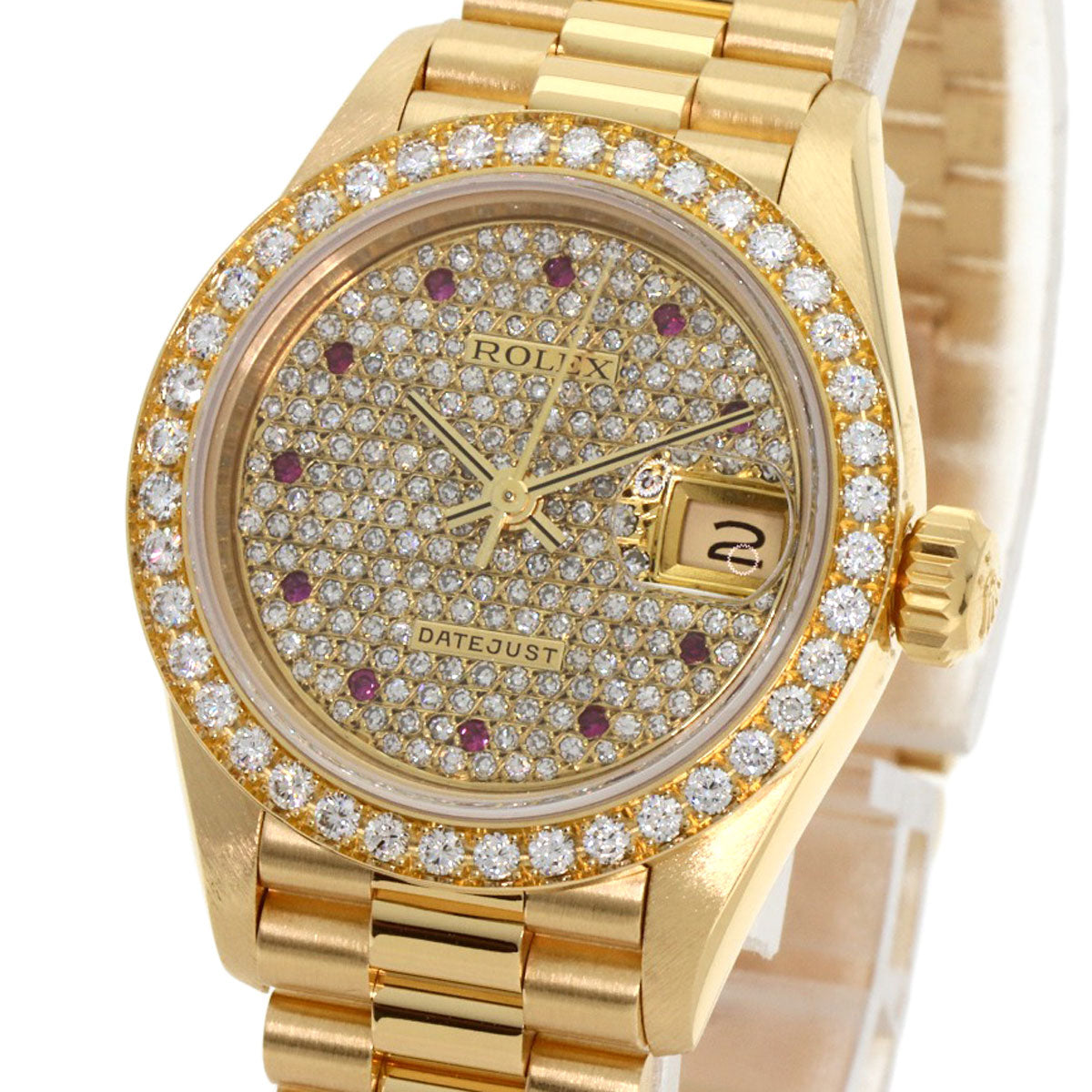ROLEX ロレックス 69138 デイトジャスト ダイヤモンド ルビー 腕時計 K18YG レディース 中古