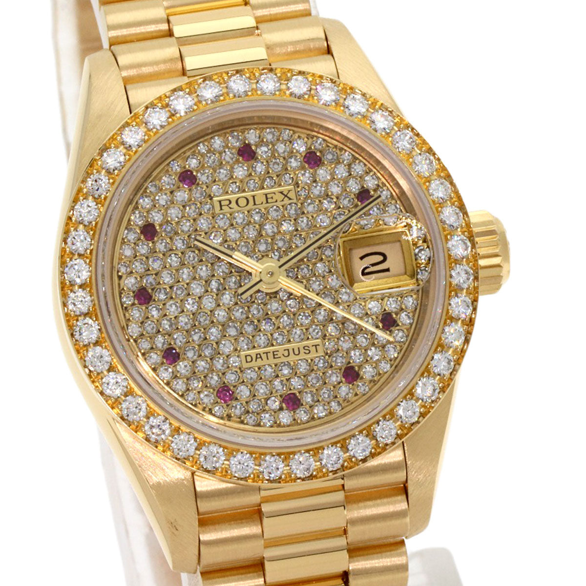 ROLEX ロレックス 69138 デイトジャスト ダイヤモンド ルビー 腕時計 K18YG レディース 中古