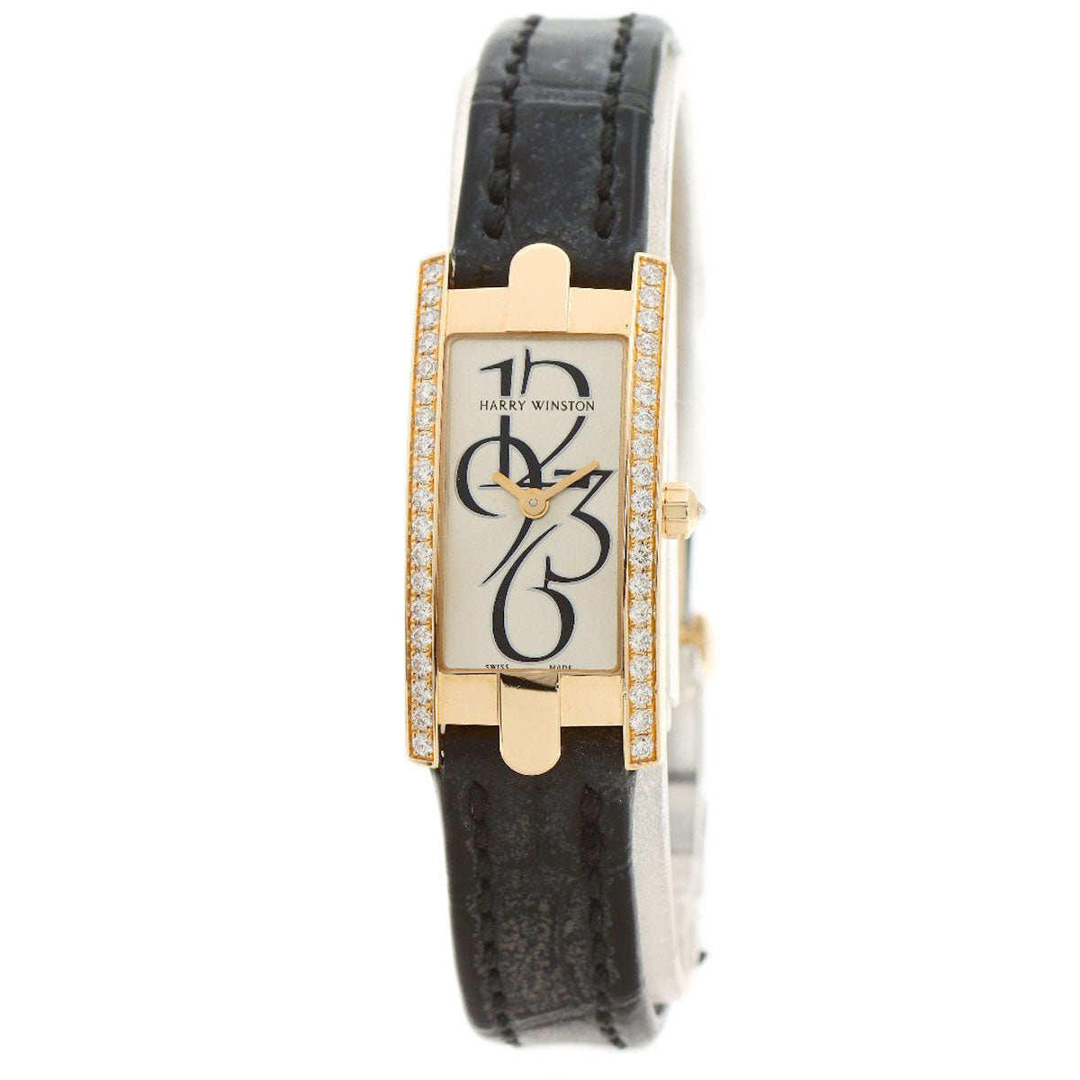 HARRY WINSTON ハリーウィンストン AVCQHM16RR033 アヴェニュー C ミニ ベゼル ダイヤモンド 腕時計 K18PG レディース 中古