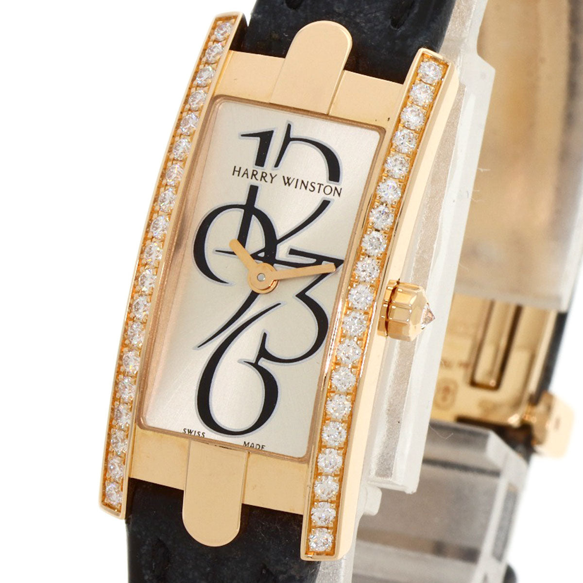 HARRY WINSTON ハリーウィンストン AVCQHM16RR033 アヴェニュー C ミニ ベゼル ダイヤモンド 腕時計 K18PG レディース 中古