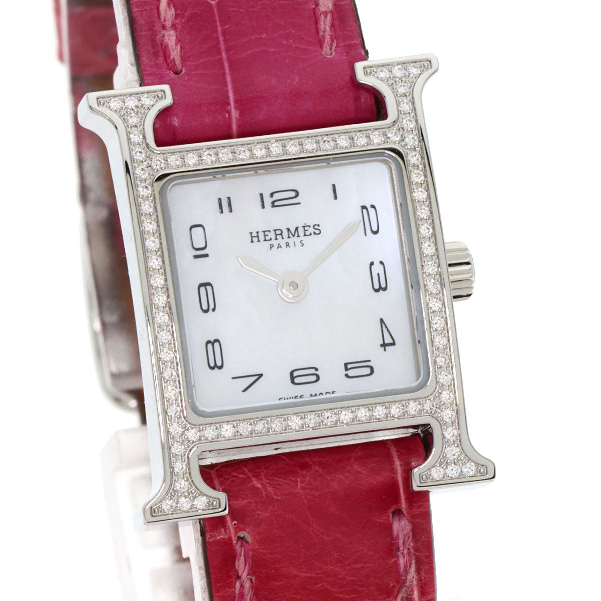 HERMES エルメス HH1.131 Hウォッチ ミニ ダイヤモンドベゼル 腕時計 SS レディース 中古