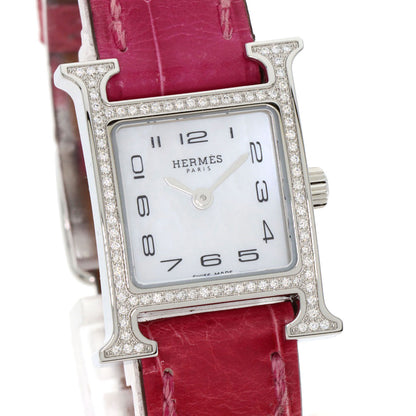 HERMES エルメス HH1.131 Hウォッチ ミニ ダイヤモンドベゼル 腕時計 SS レディース 中古