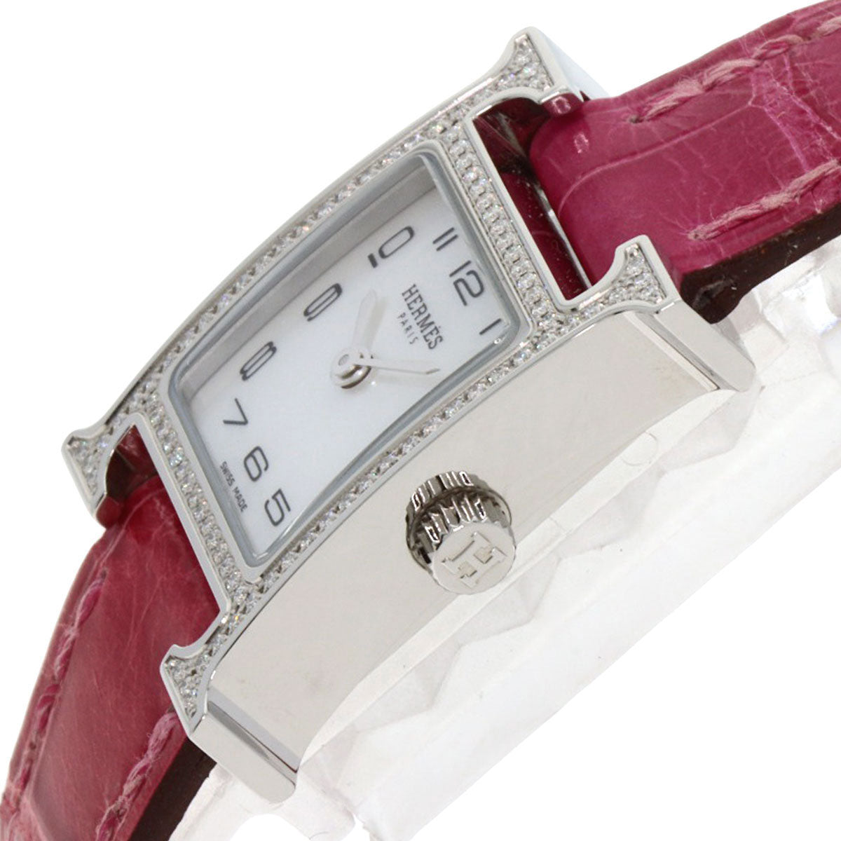 HERMES エルメス HH1.131 Hウォッチ ミニ ダイヤモンドベゼル 腕時計 SS レディース 中古