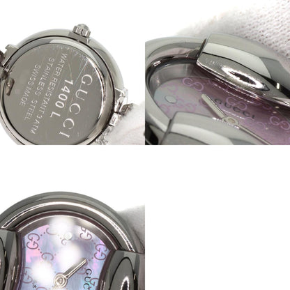 GUCCI グッチ 1400L ラウンドフェイス GG ピンクシェル バングル 腕時計 SS レディース 中古
