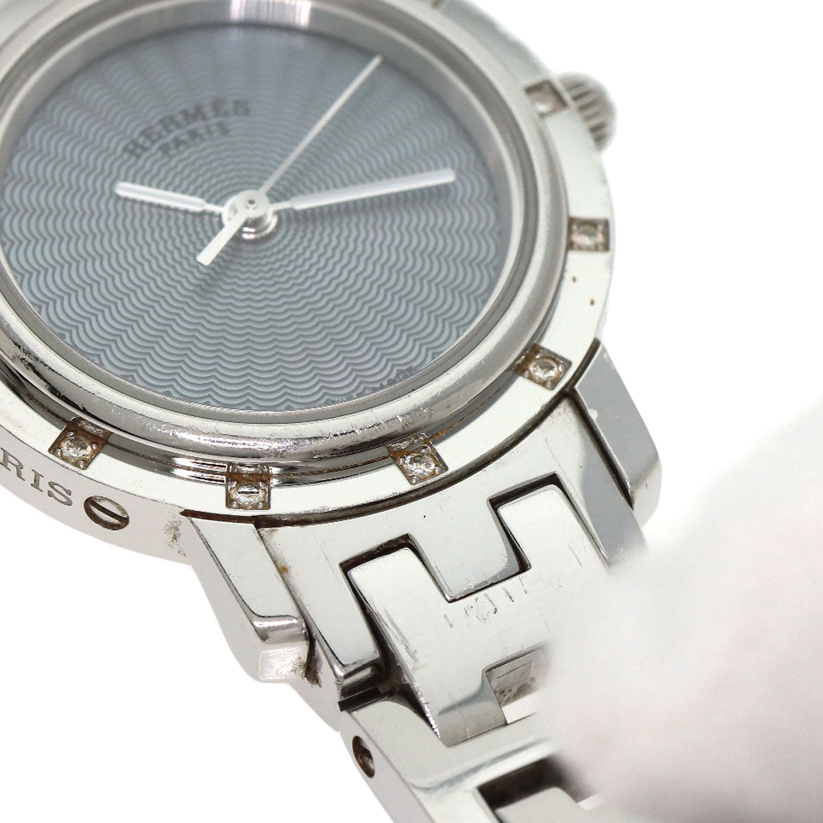 HERMES エルメス CL4.230 クリッパー ナクレ 12P ダイヤモンドベゼル 腕時計 SS レディース 中古