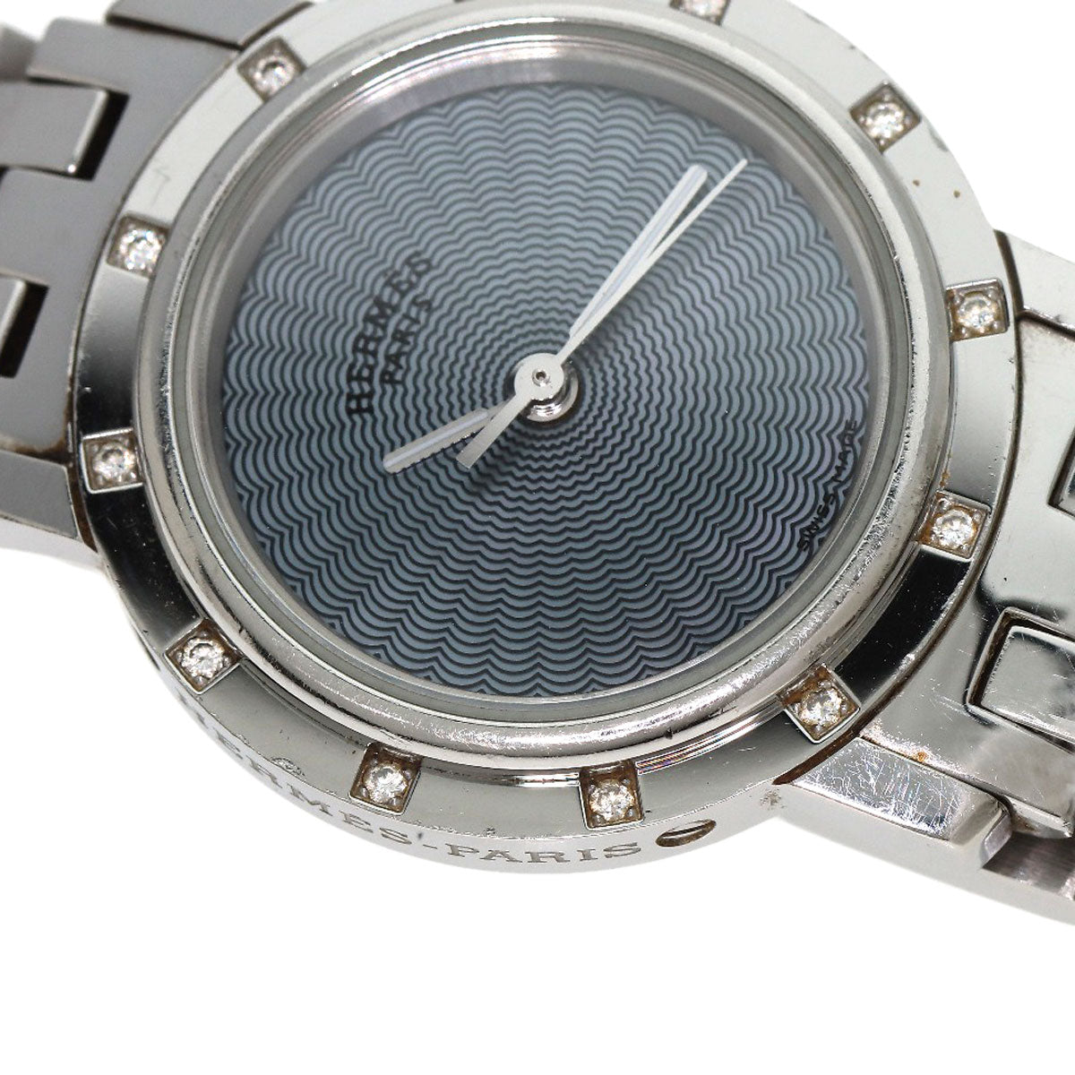 HERMES エルメス CL4.230 クリッパー ナクレ 12P ダイヤモンドベゼル 腕時計 SS レディース 中古