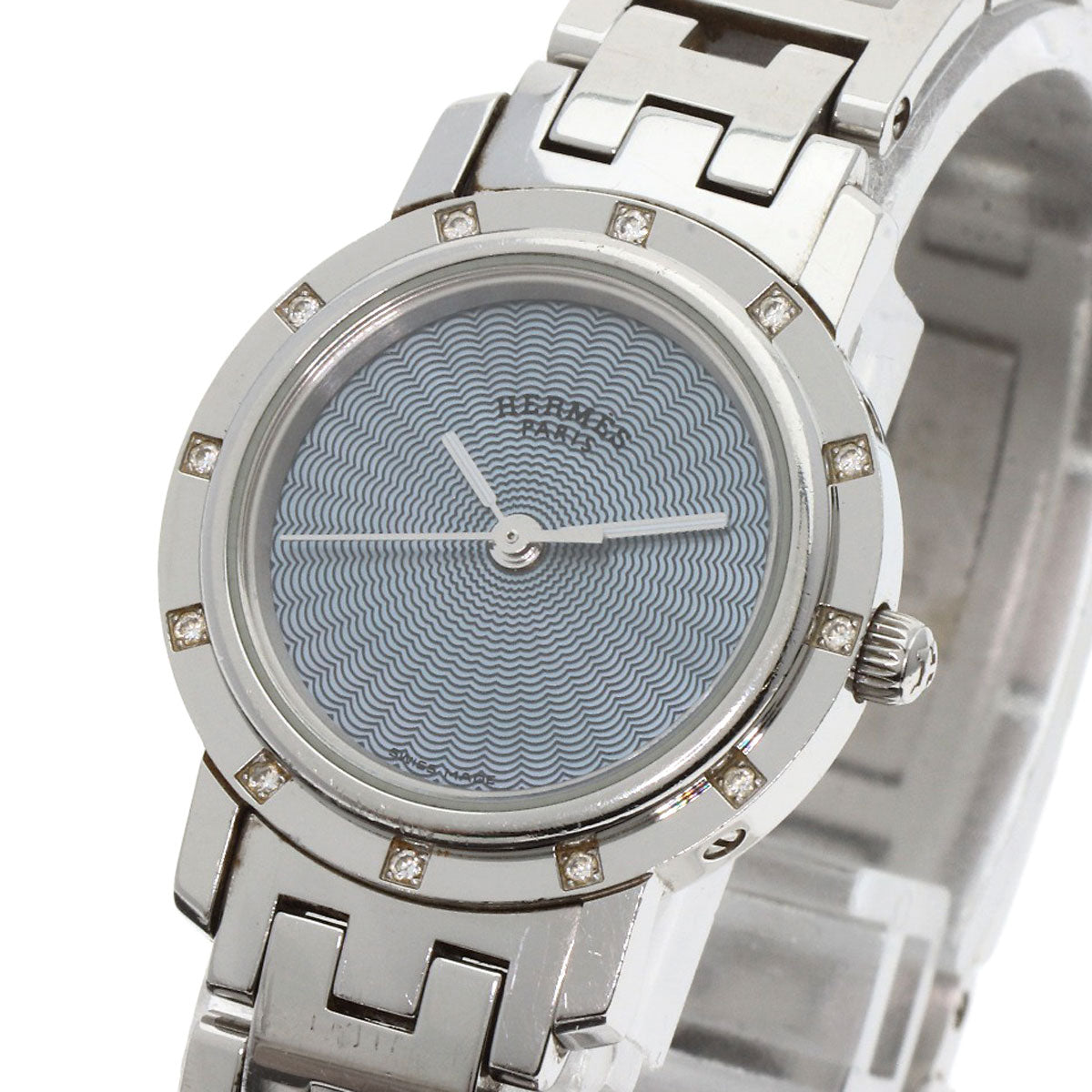 HERMES エルメス CL4.230 クリッパー ナクレ 12P ダイヤモンドベゼル 腕時計 SS レディース 中古