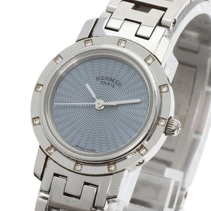 HERMES エルメス CL4.230 クリッパー ナクレ 12P ダイヤモンドベゼル 腕時計 SS レディース 中古