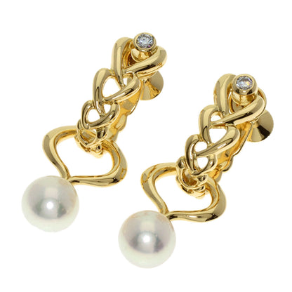 MIKIMOTO ミキモト パール 真珠 ダイヤモンド 替えチャーム付き イヤリング K18YG レディース 中古