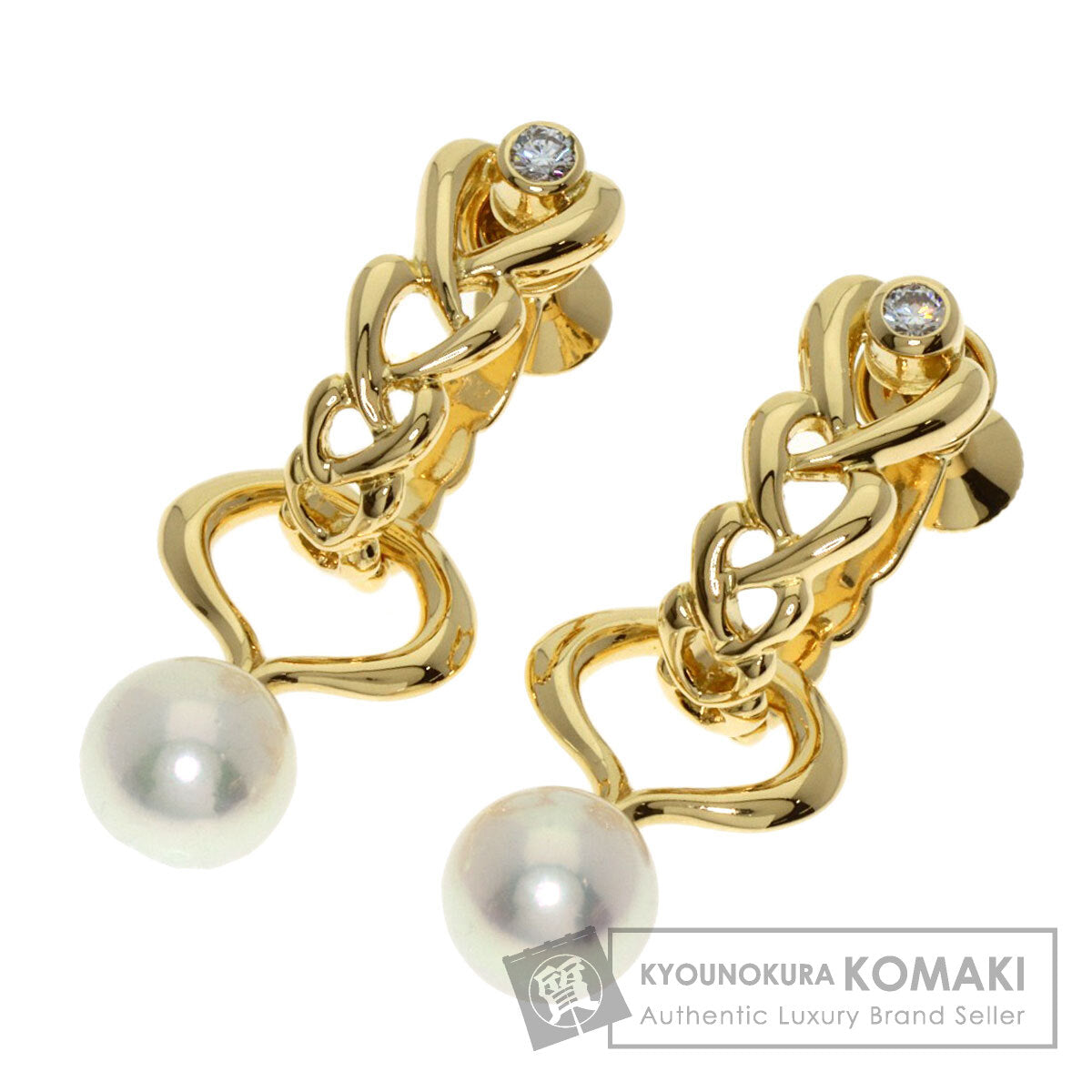 MIKIMOTO ミキモト パール 真珠 ダイヤモンド 替えチャーム付き イヤリング K18YG レディース 中古